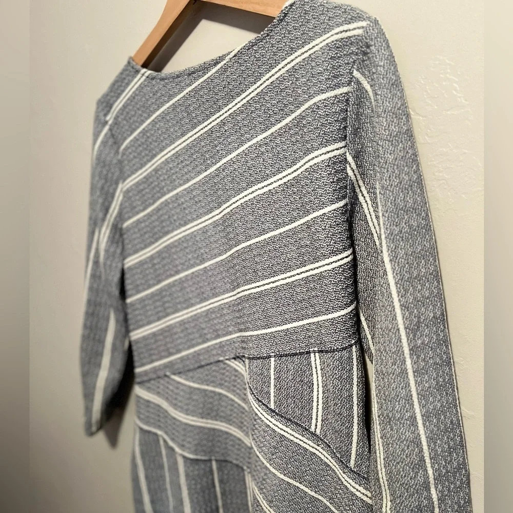 Anthropologie Maeve Striped V-neck Surplice 3/4 Sleeve Cotton Blend Dress - Picture 13 of 13